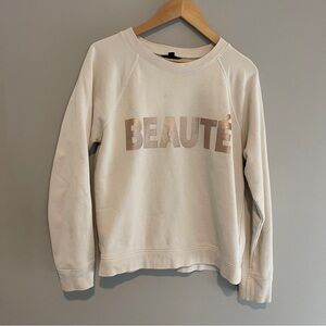 J. Crew Beige Beauté" Graphic Rose Gold Lettering Sweatshirt Size Medium